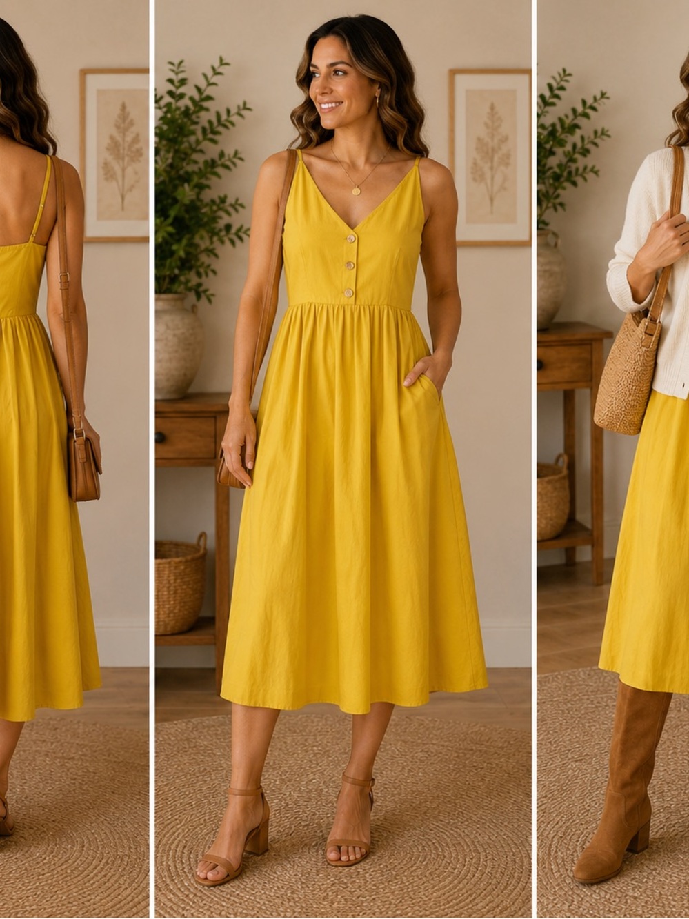 J. Crew Cotton Poplin Dress Yellow Spaghetti Strap Midi Fit/Flare Pockets Sz 4
